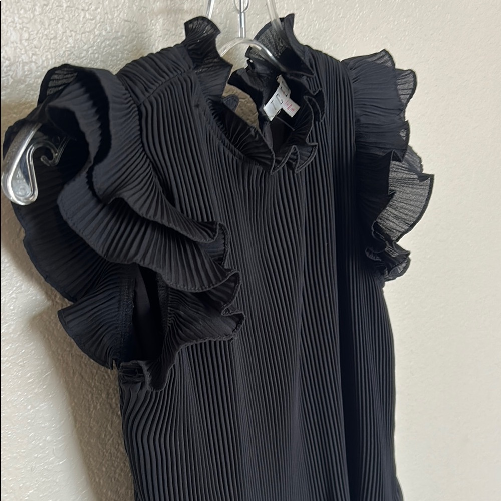Chiffon Black Ruffle Top - Picture 3 of 4